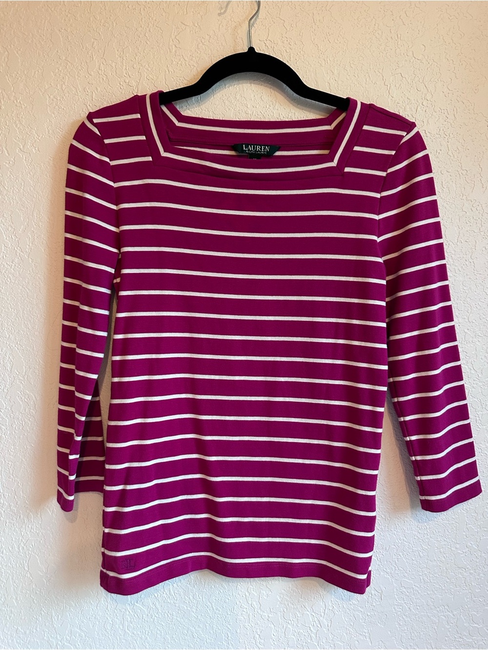 Lauren Ralph Lauren Magenta and White Striped Long Sleeve Top
